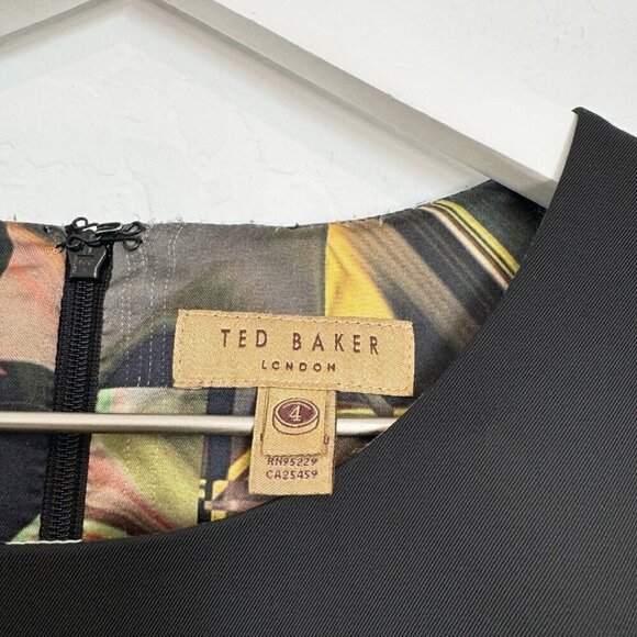 Ted Baker Cap Sleeve Rounded Neckline Sheath Dress Office Work Black Size 4 - Picture 4 of 8